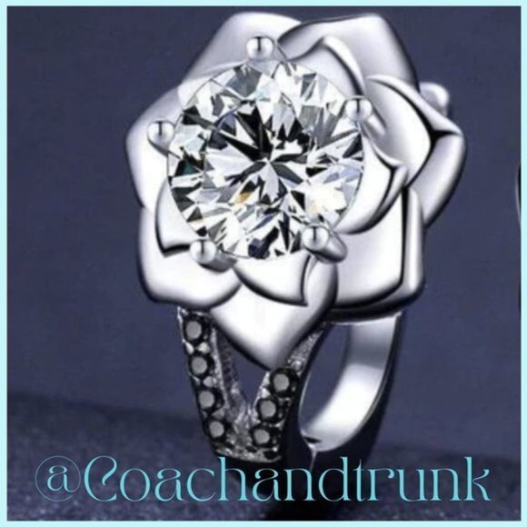 Sterling Silver Flower Lever Back Earrings White Crystal Black Spinel Stones NWT - Picture 3 of 4